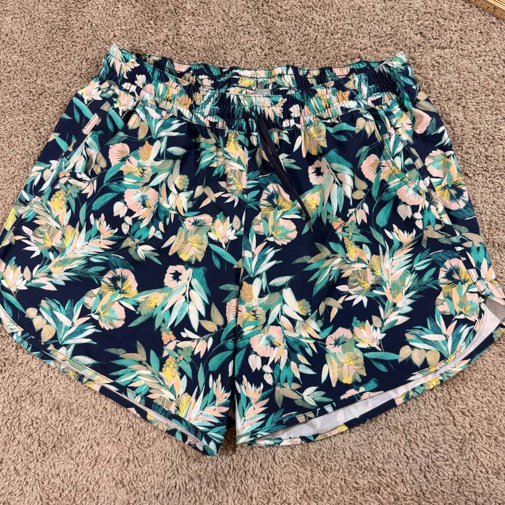 Columbia Womens 1X Floral Print Shorts Blue Tropical Elastic Waist Outdoor